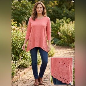 New Directions Coral Tunic with Lace Detail